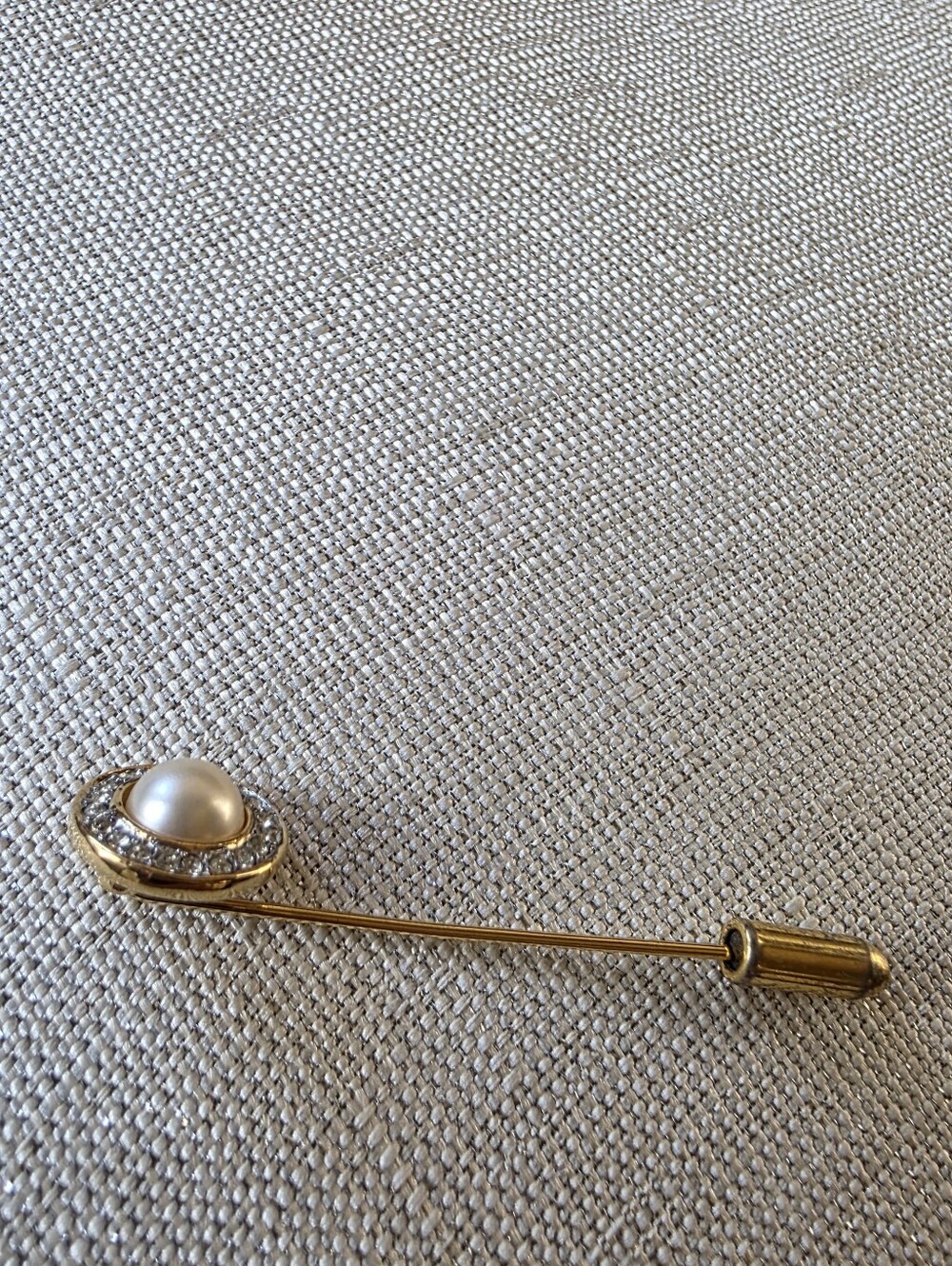 Vintage Crown Trifari Pearl & Rhinestone Halo Stick Pin 1950s - Picture 8 of 10